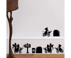 Cartoon Mouse Riding A Bicycle Home decorationWall Decal Mouse Hole Baseboard Sticker Mouse Hole Wall Decal  | Black