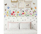 Summer Floral&Grass Wall Decal - Garden Flower Wall Decals-Floral Butterfly Wall Art Stickers for Bedroom
