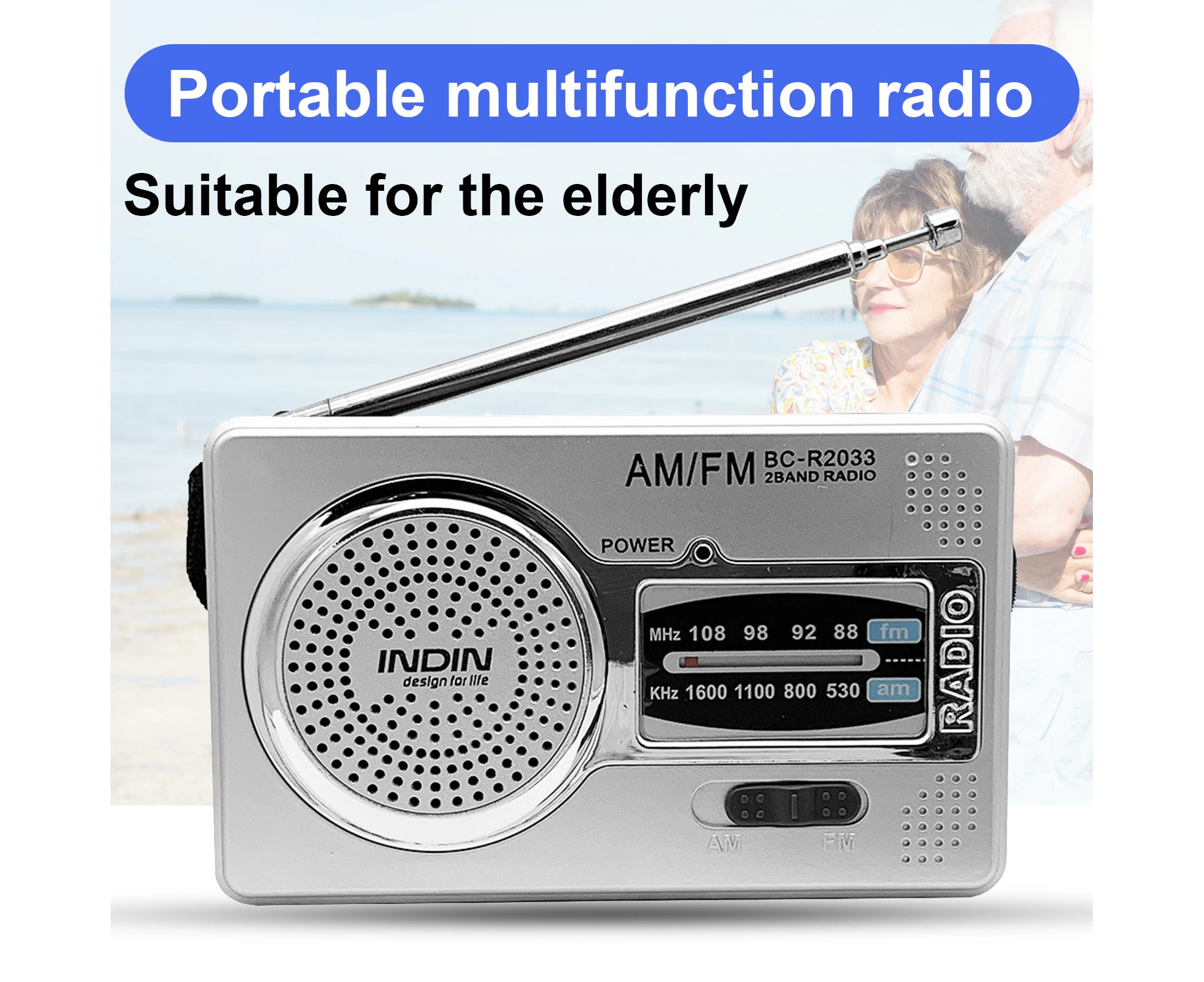 BC-R2033 AM FM Radio Pocket Size Low Power Consumption Built-in Speaker Full Band Mini Radio Recorder for Home