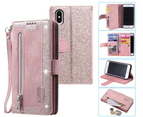 iPhone X Case Wallet Cover Glitter Rose Gold