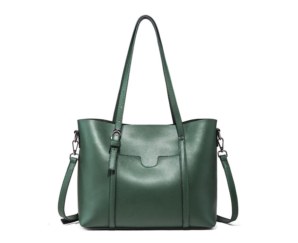 Soft Leather Tote Bag - Dark Green