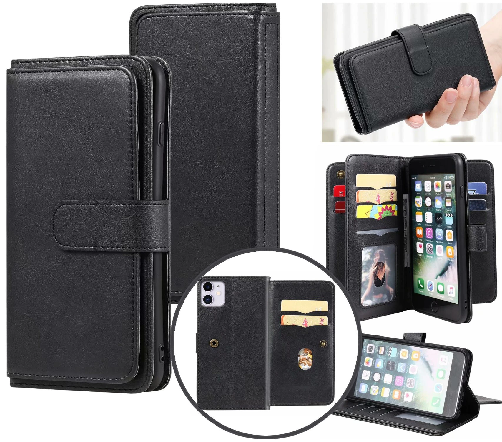 iPhone 12 Case Wallet Cover Black