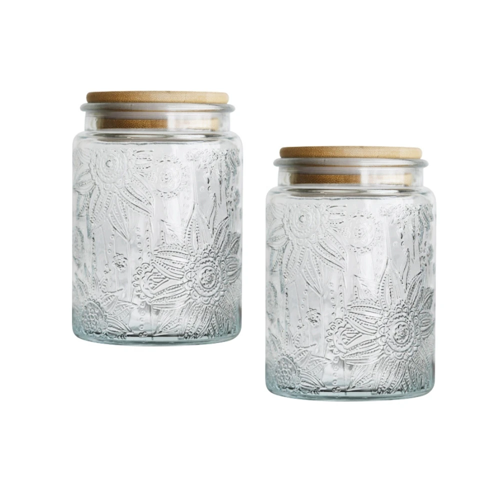 Sunflower Glass Canister with Bamboo Lid 700ml (Set of 2)