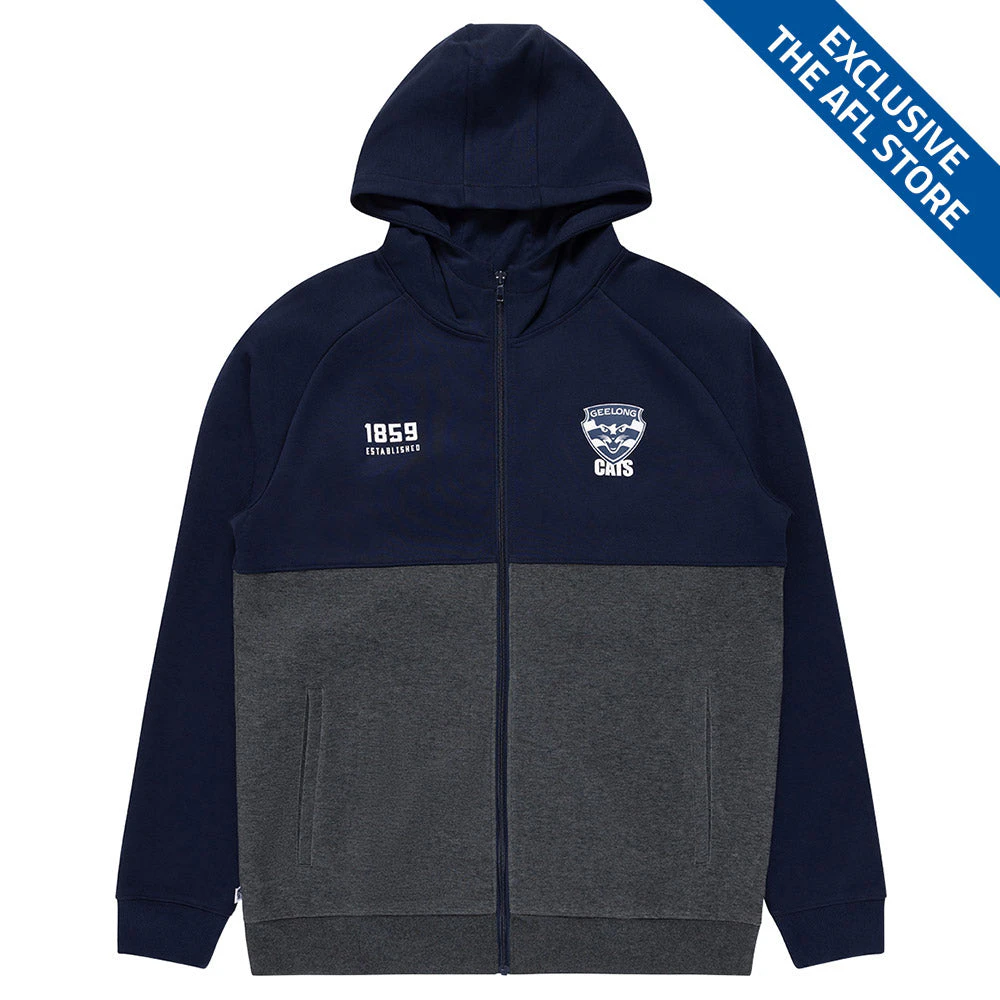 Geelong Cats Mens Zip Tech Fleece Hoodie