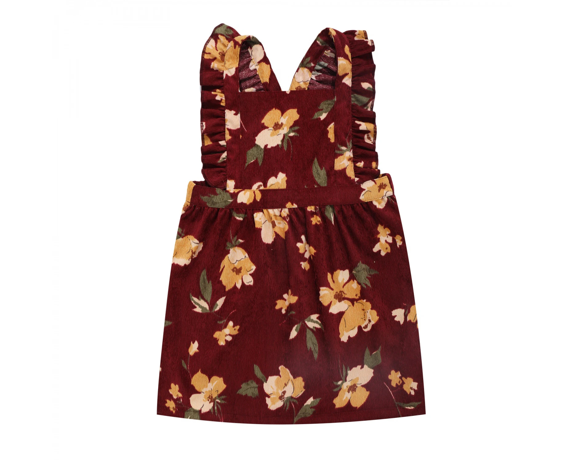 JUNIOR GIRLS FLORAL CORDUROY PINAFORE DRESS