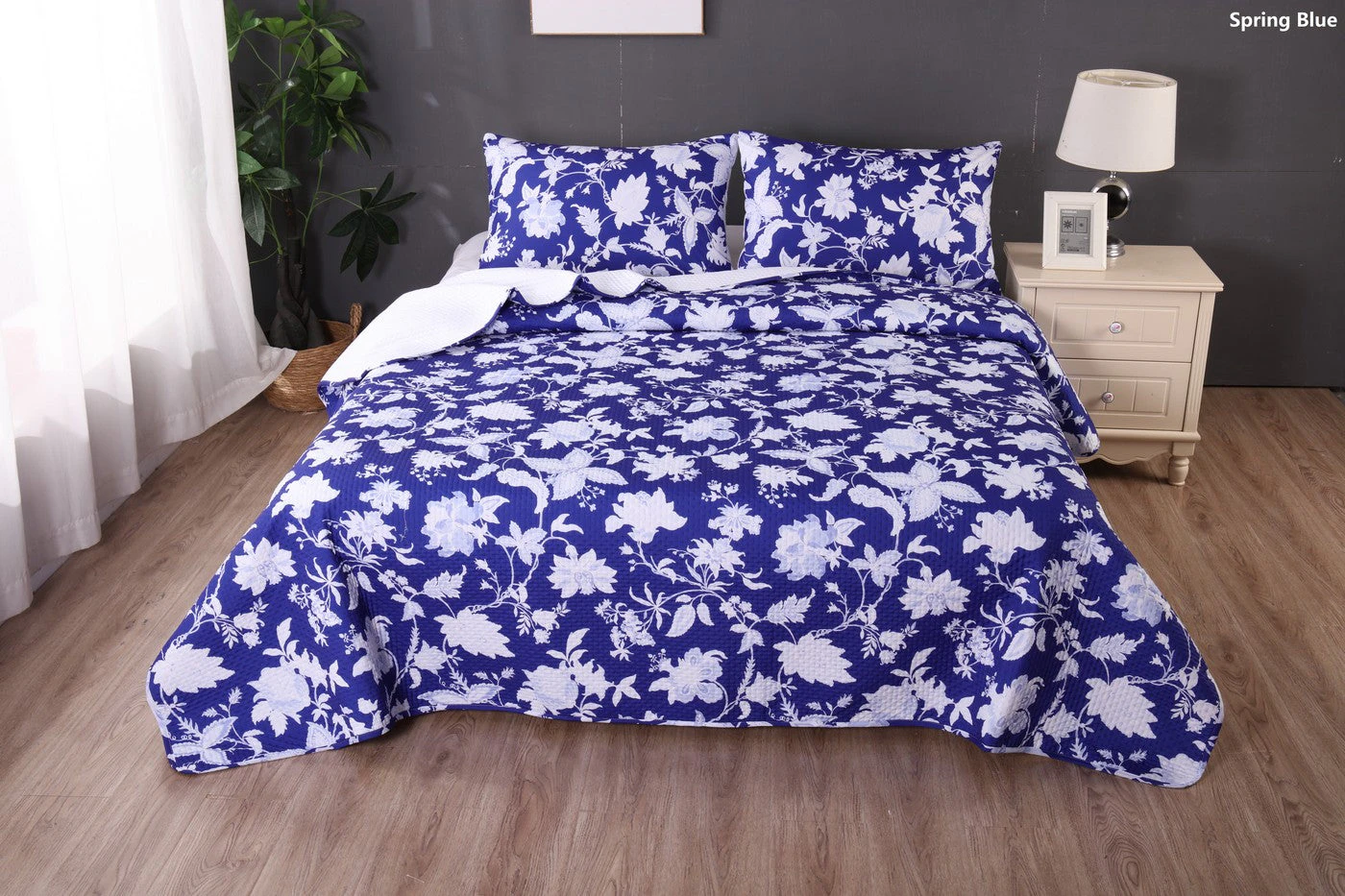 Ramesses Printed Reversible 3pc Ultrasonic Cooling Bamboo Comforter Set | Two Sided Coverlet | 4 Designs - 2 Sizes - Spring Blue