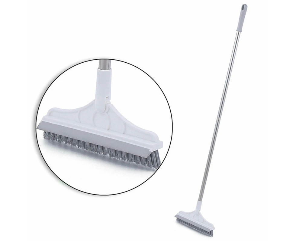 White 2 in 1 Scrub Floor Brush Long Handle 120 Degree Rotating Head Bathroom Wiper Toilet Scrubber Garage Cleaning Tool