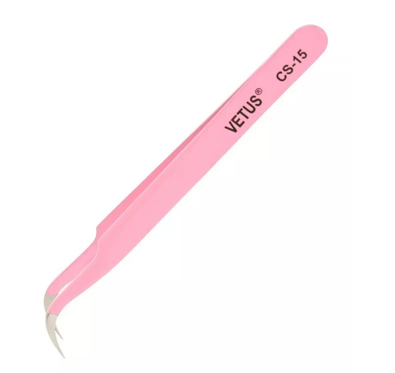 VETUS Precise Tweezers Stainless Steel For Eyelash Extension Pink CS-11 CS-12 CS-15 CS-5A - CS-15