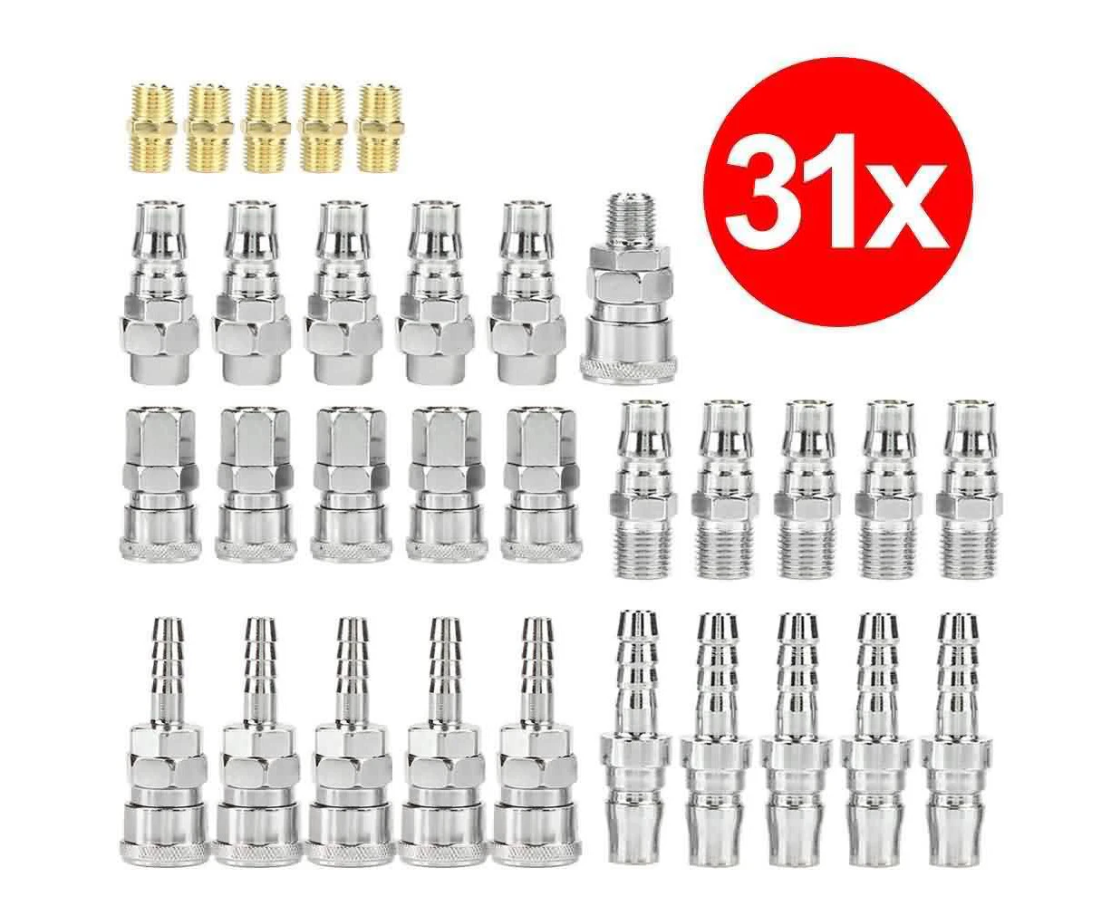 31x Air Hose Fittings Nitto Type Male Female Barb Coupler Compressor Kit Tools