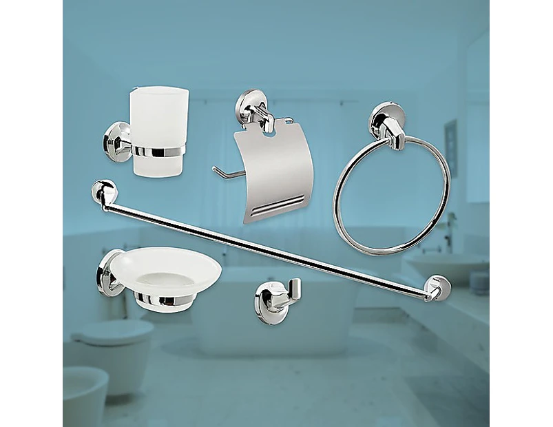 Bathroom Accessories Set 6 Piece Pack Chrome Wall Mounted Easy Fittings