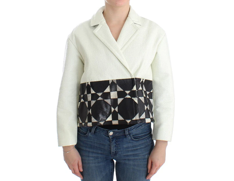 Andrea Pompilio White Black Cropped Leather Jacket