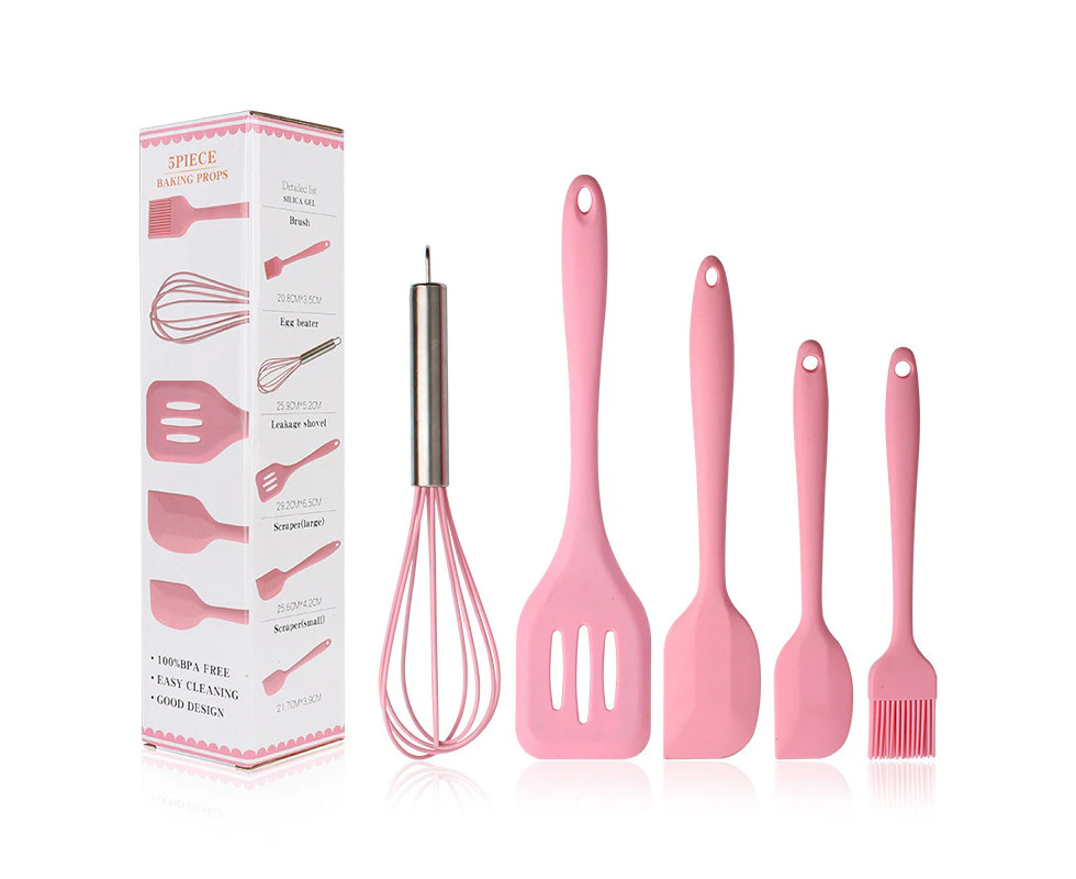 Nonstick Cooking Baking Silicone Kitchen Utensils Set - Pink