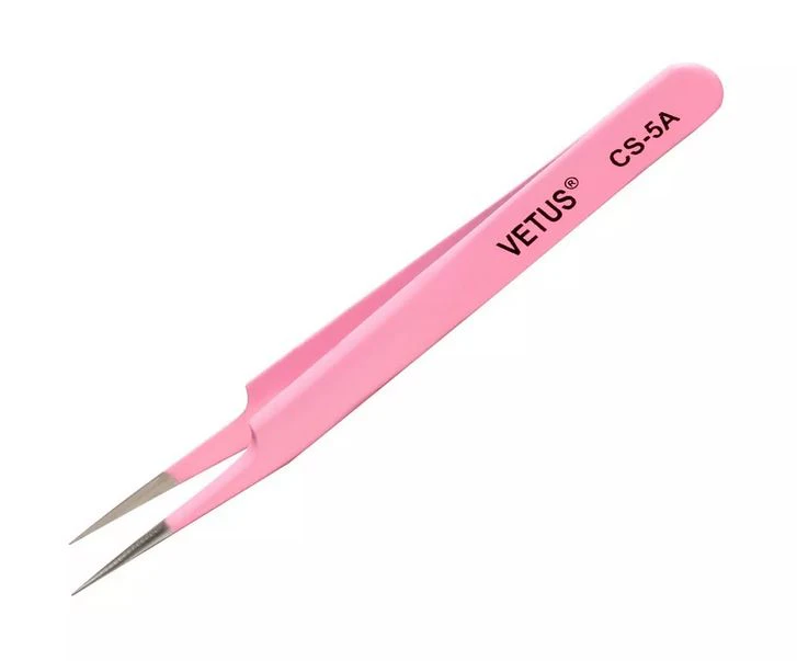 VETUS Precise Tweezers Stainless Steel For Eyelash Extension Pink CS-11 CS-12 CS-15 CS-5A - CS-5A