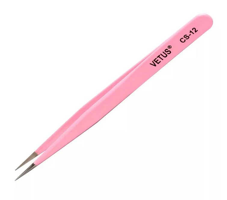 VETUS Precise Tweezers Stainless Steel For Eyelash Extension Pink CS-11 CS-12 CS-15 CS-5A - CS-12