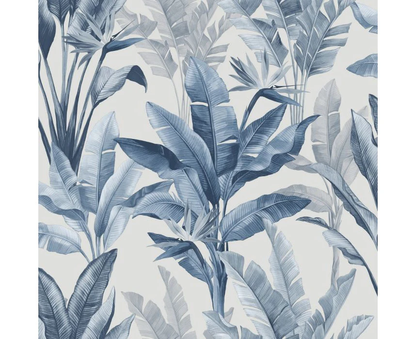 Akari Madagascar Leaf Wallpaper Blue Rasch 282893