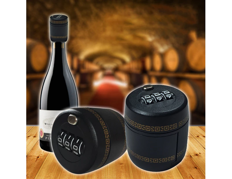 Bottle Code Lock Durable Environmental Protection PC Wine Bottle Cap Padlock for Bar-Black - Black