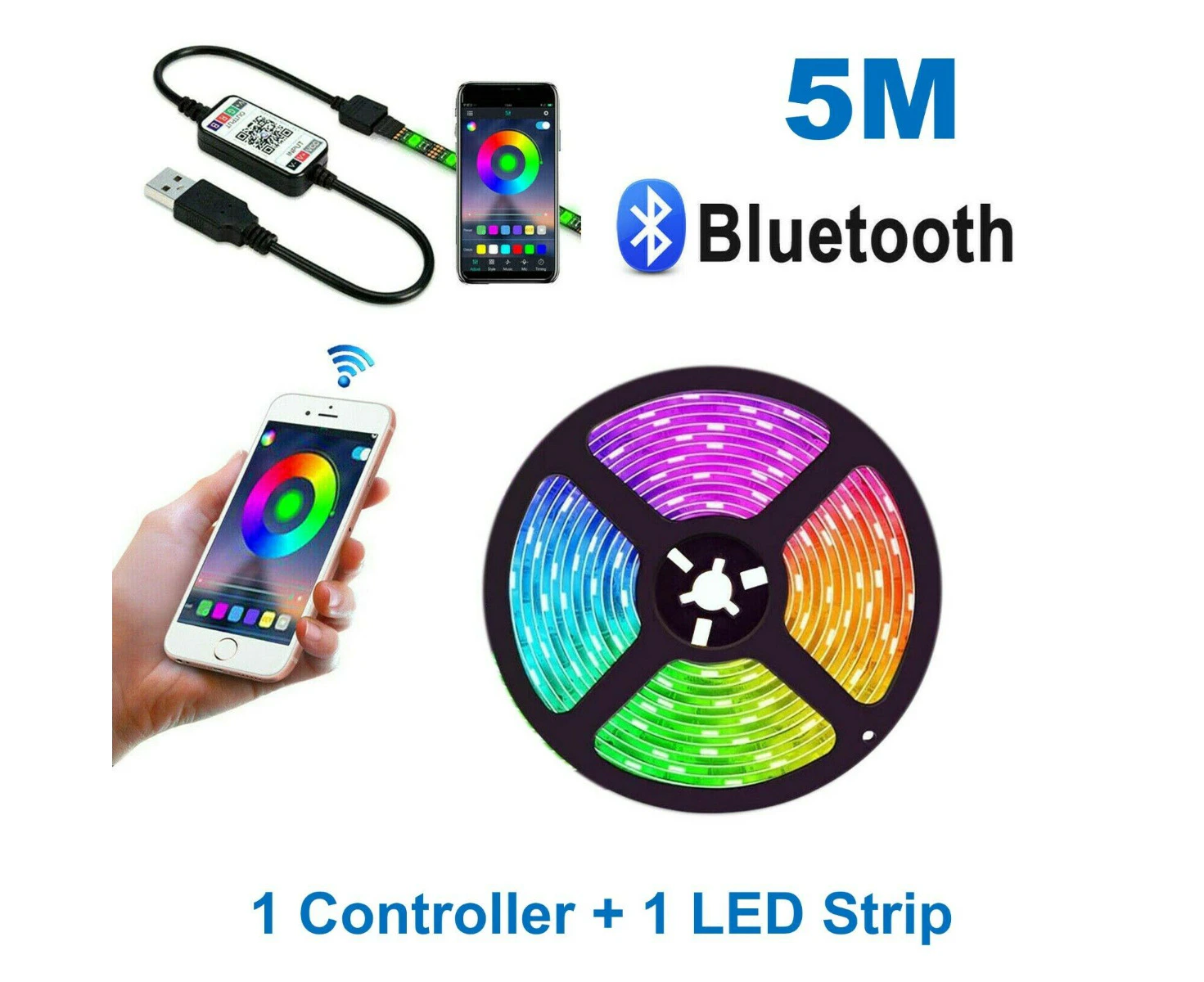 Friter   LED Strip Lights RGB USB IP65 Waterproof 60-300 5050 LED Bluetooth 5V - 5M