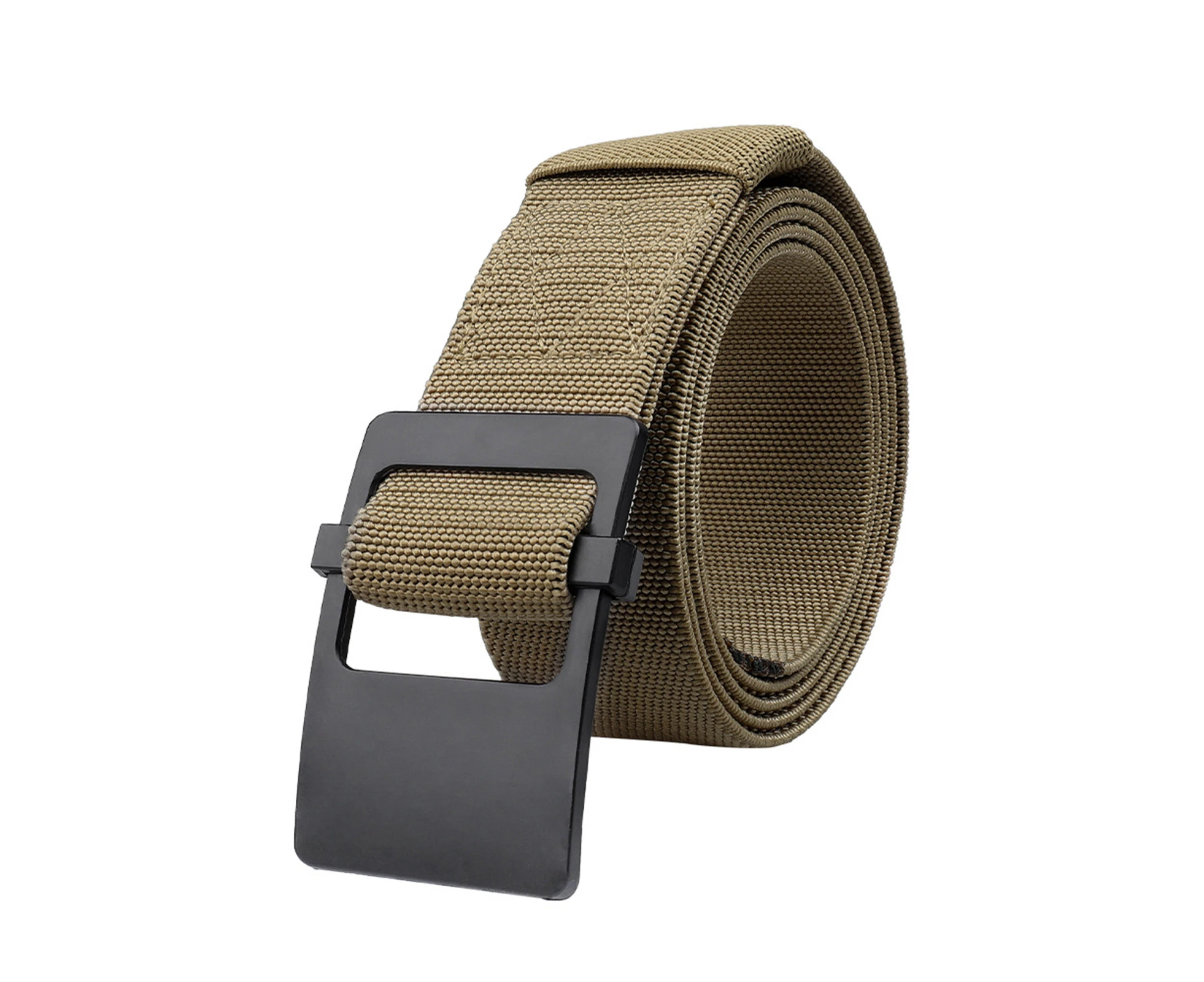 Buckle Belt Adjustable Wear-resistant Portable Military Style Webbing Nylon Belt for Leisure -Khaki - Khaki