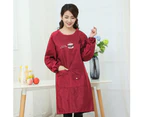 Women Waterproof Oil Proof Home Kitchen Apron Long Sleve Baking BBQ Chef Smock-Red