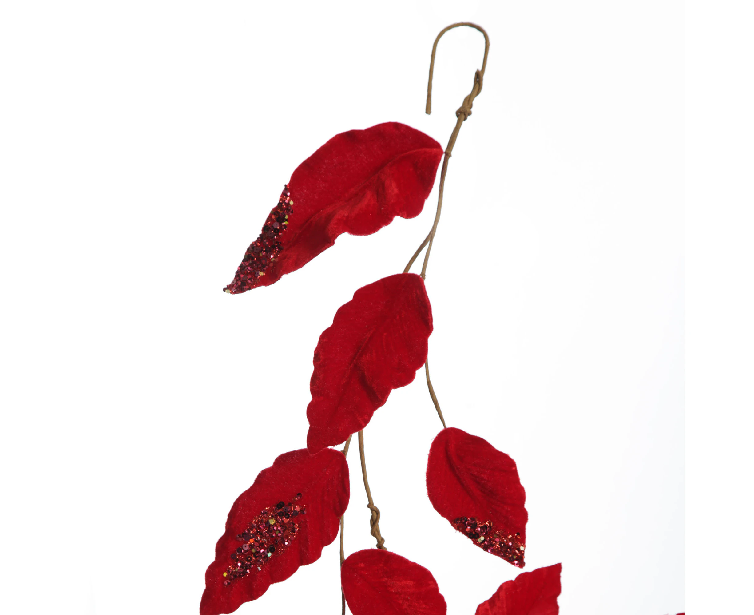 Red Velvet and Sequin Leaf Christmas Garland