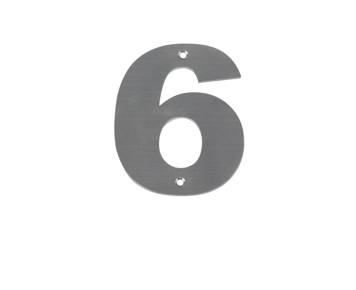 House Number 6 Numbers Plate and Letters Sign, 150mm 15cm with Holes 304 Stainless Steel Mailbox Letterbox Street Address Door Silver Large Plates