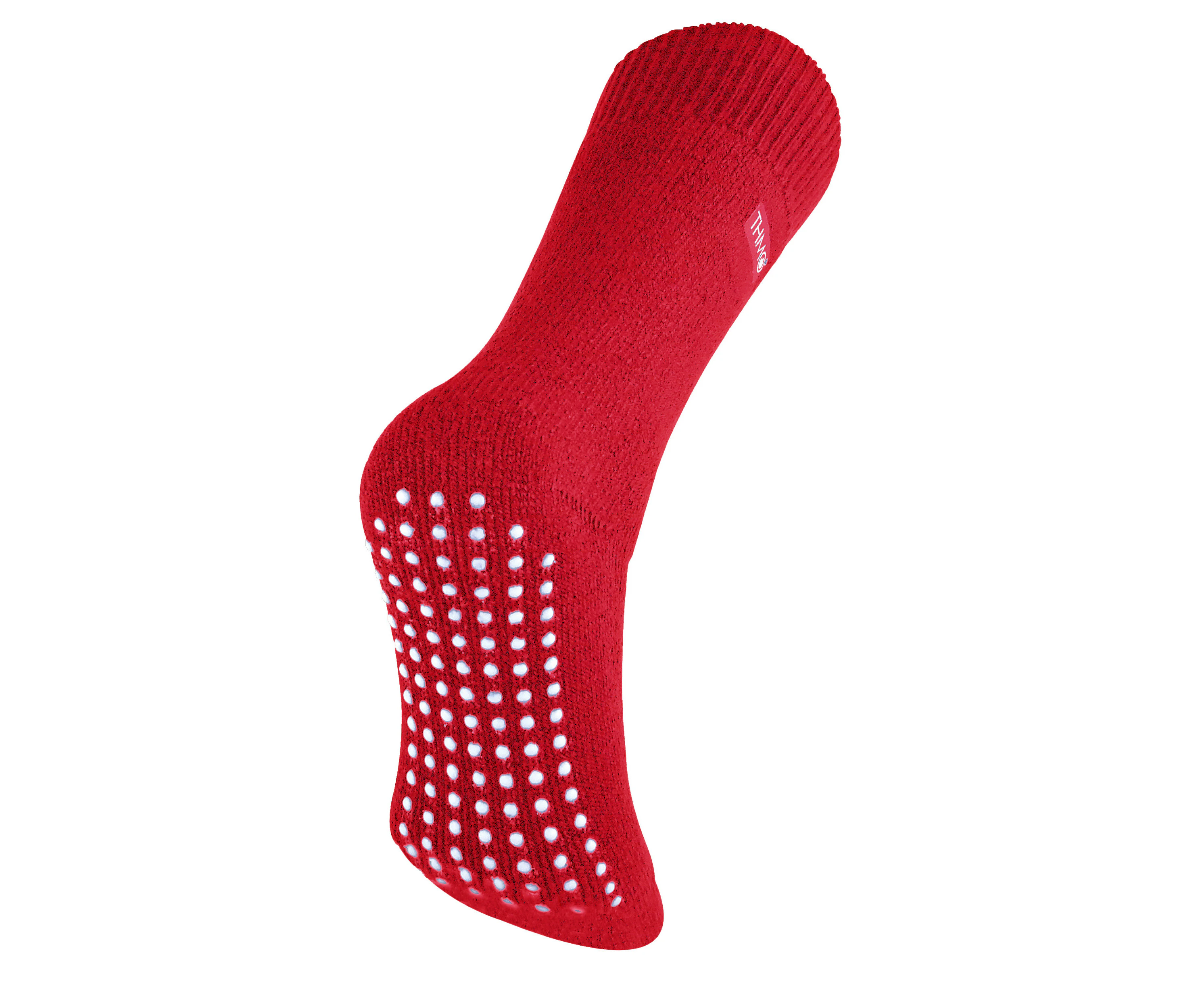 THMO - Mens Thermal Fleece Lined Slipper Socks with Non Slip Grips - Red