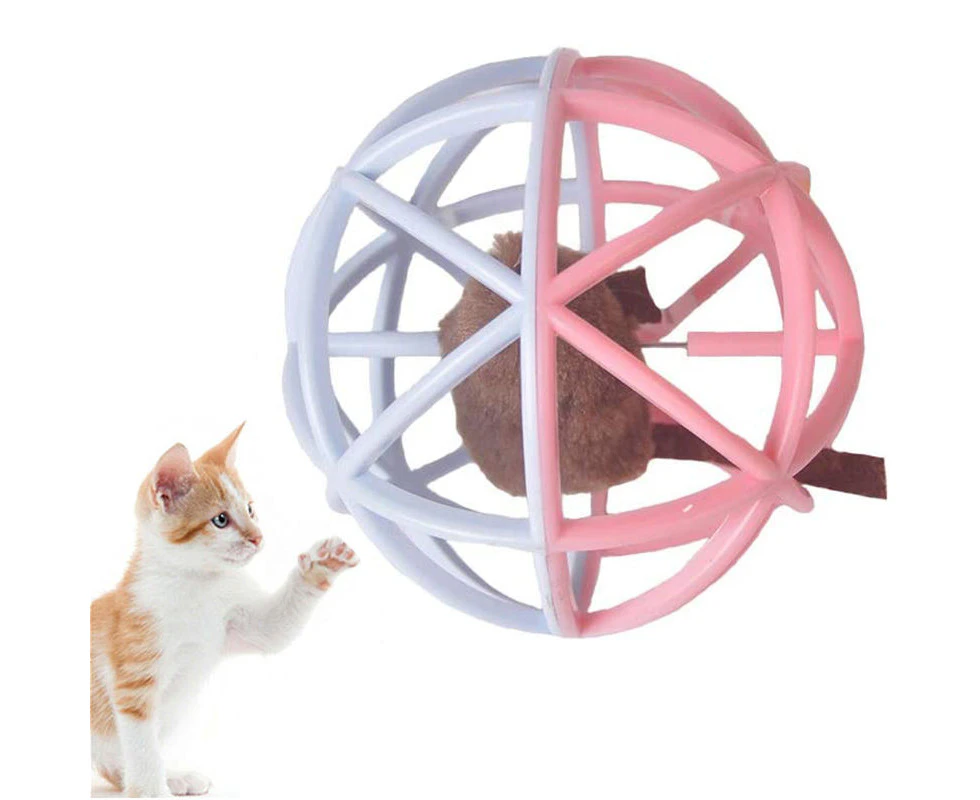 Miserwe Cat Toy Ball Interactive Squeak Mouse Cage Toy-Pink Blue