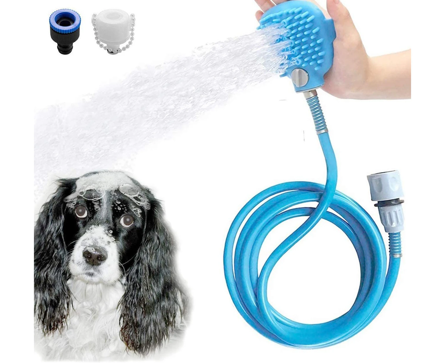 Pet Bathing Tool – Scrubber and Sprayer – Compatible with Outdoor Garden Hose or Indoor Shower – for Bathing and Grooming of Dog, Cat and Horse – Include G