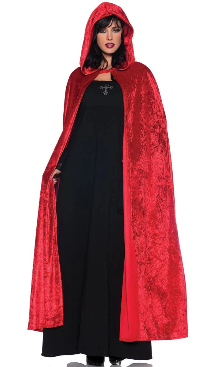 Hooded Red Velvet Long Halloween Costume Cloak