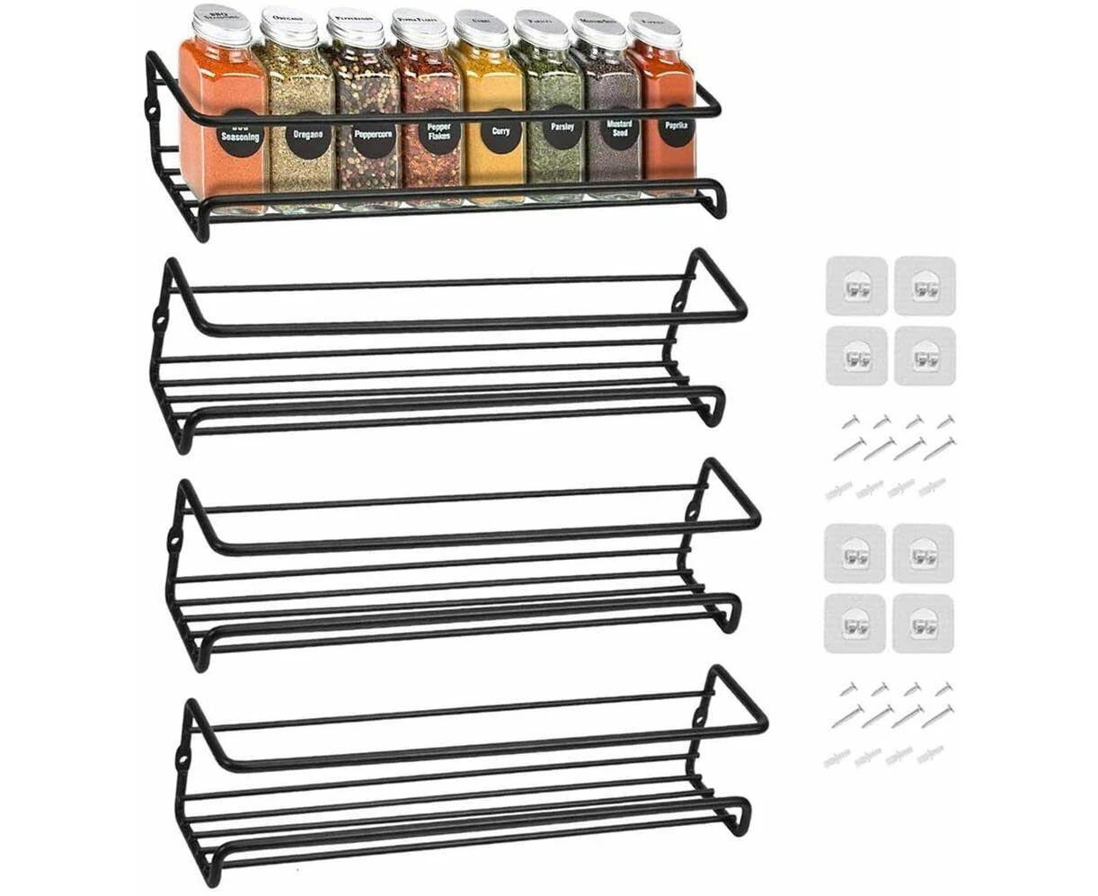 InMalla 4 Set Kitchen Spice Rack Shelves Wall Mount Kitchen Door Jar Storage Organizer