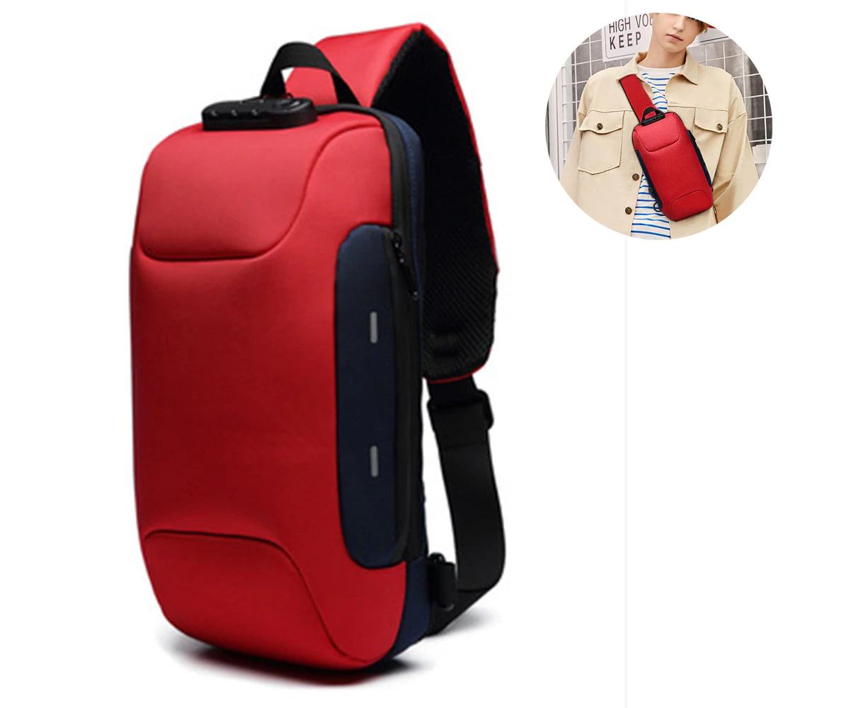 1 pcs Sling Backpack Anti-Theft Men's Chest Bag Casual Shoulder Bag Water Proof Bag - Red