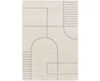 Philippe Art Deco Cream Silver Contemporary Floor Rug - 3 Sizes - Cream