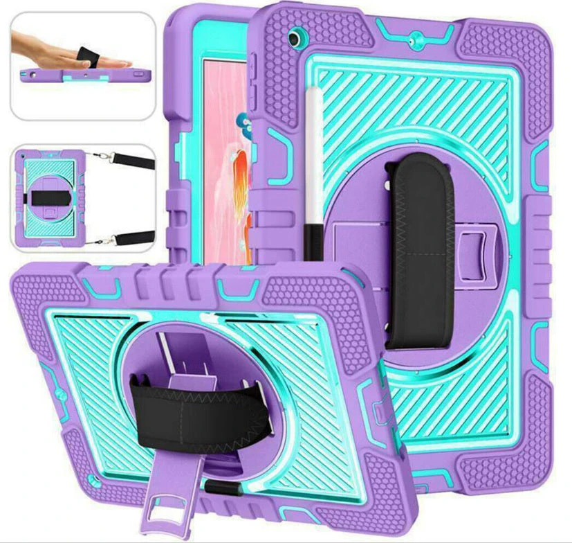 iPad 5th Gen 9.7" Kids Shockproof Stand Case Protective Cover w/ Strap - Purple/Mint