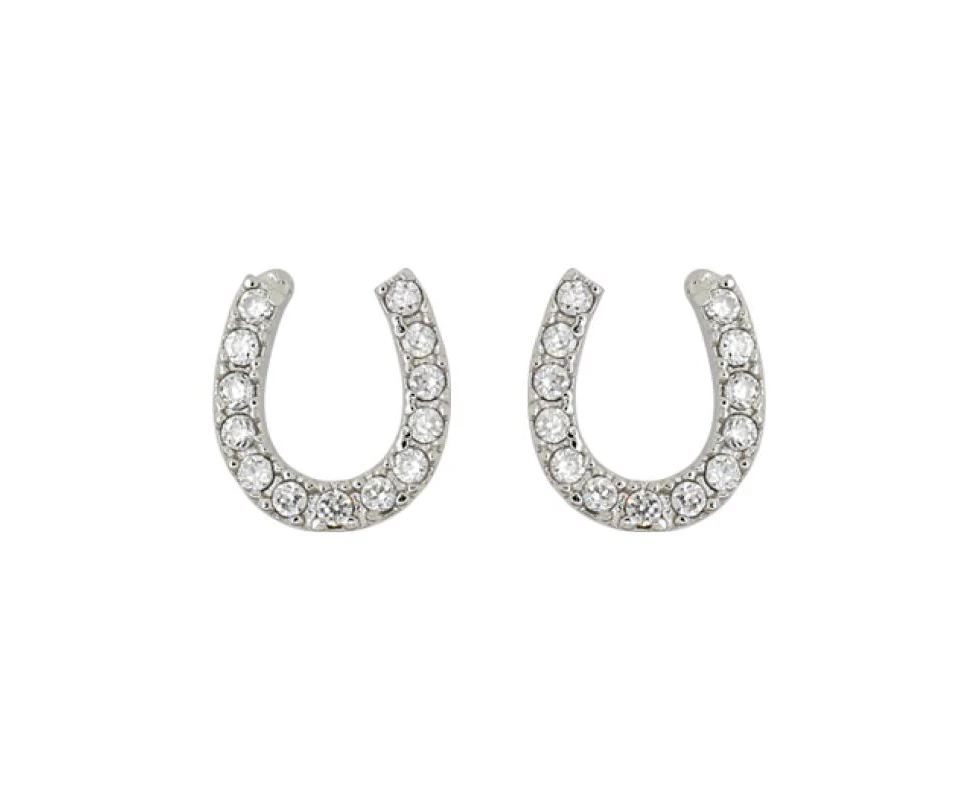 Short Story Earring Diamante Horseshoe - Silver