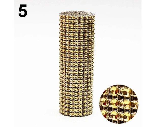 1 Yard Sparkle Rhinestone Crystal Mesh Wrap Plastic Ribbon Wedding Decoration-Gold