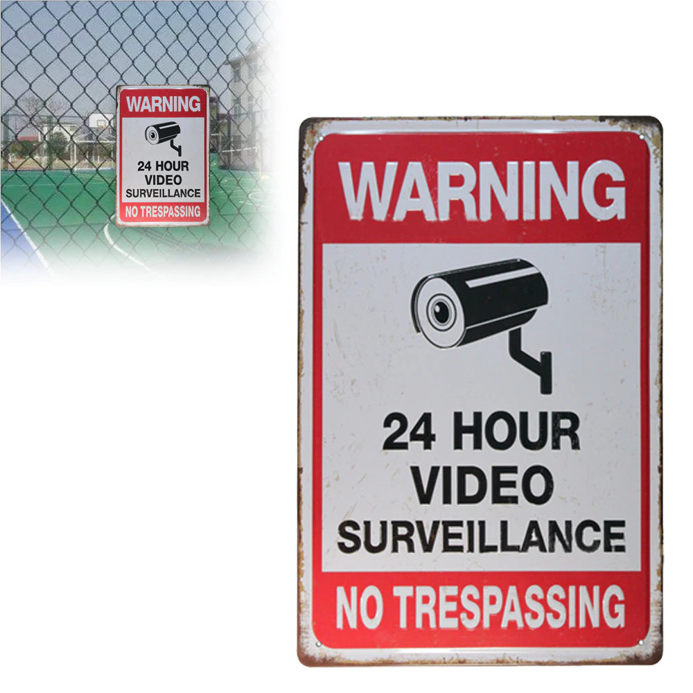 2Pcs Warning Sign 24 Hour Video Surveillance Sign for Home Business CCTV Security Camera