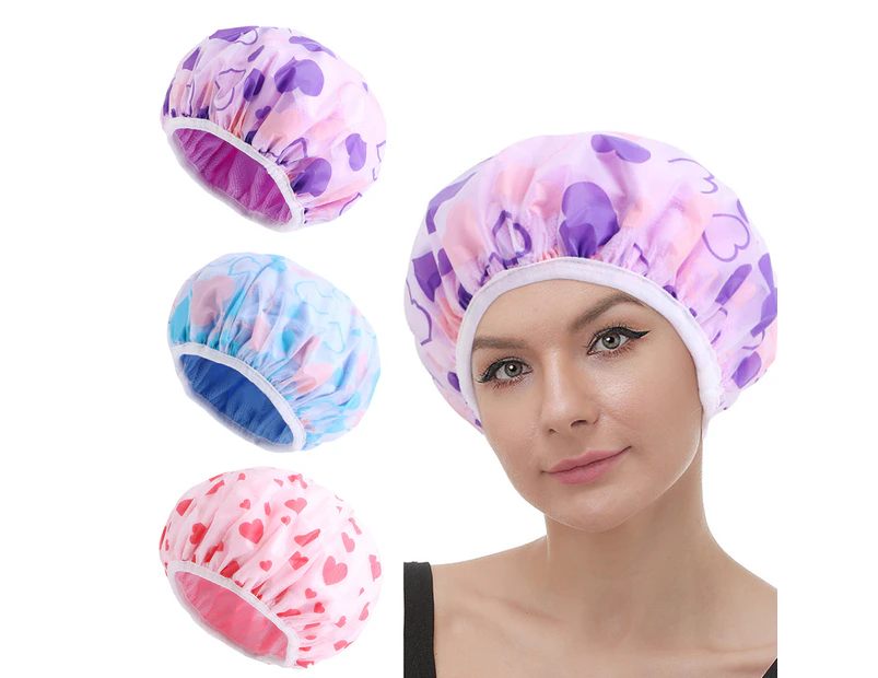 3Pcs Double Layer Water-resistant Shower Cap Sleep Bath Hat Hair Care