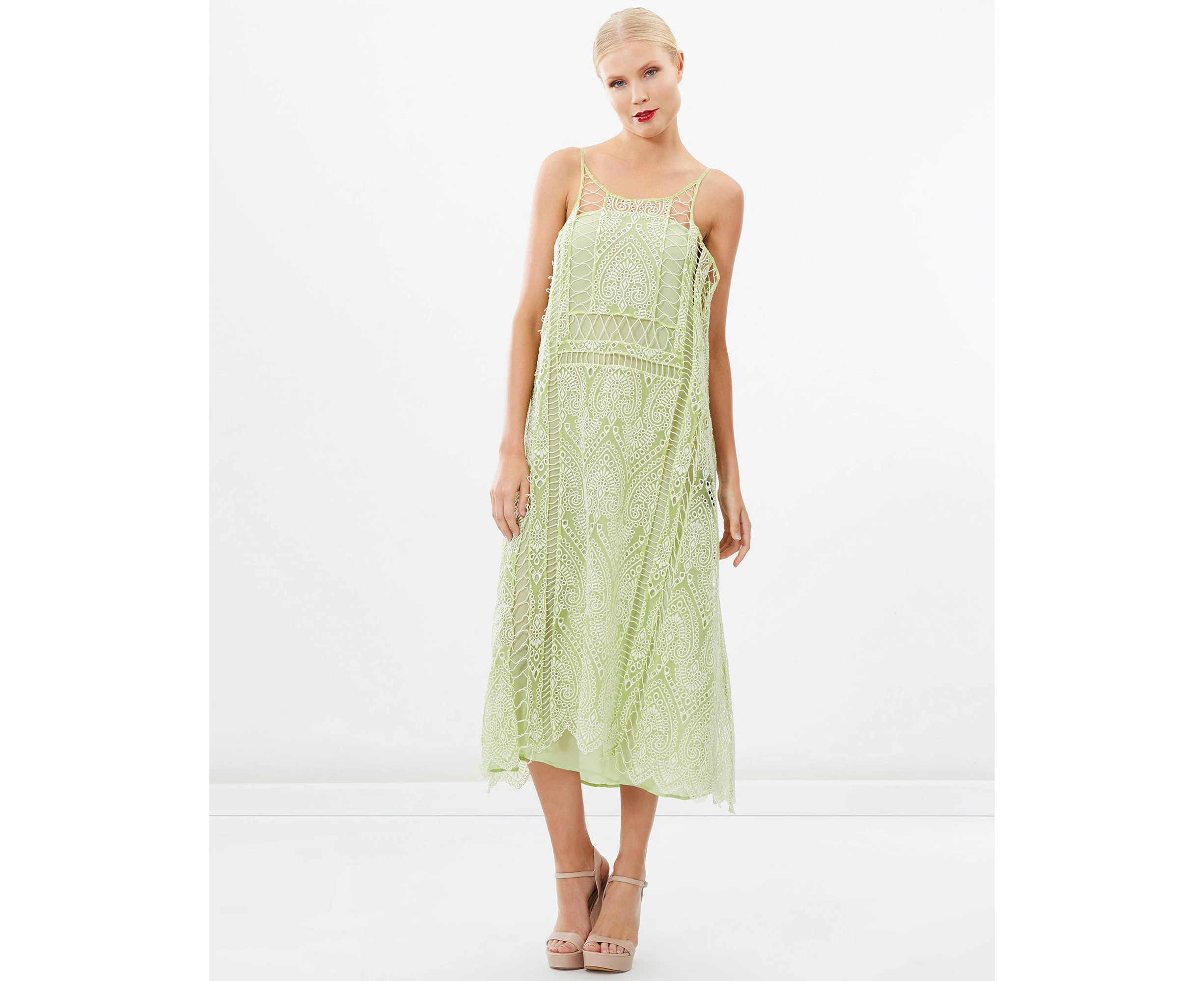 Siyona Embroidered Bohemian Maxi Dress - Lime