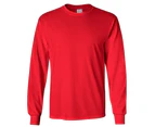 Classic Regular Mens Ultra Cotton Long Sleeve T-Shirt Blank Plain Basic Tee Top - Red