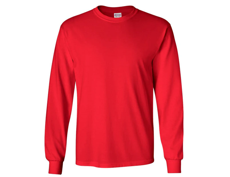 Classic Regular Mens Ultra Cotton Long Sleeve T-Shirt Blank Plain Basic Tee Top - Red