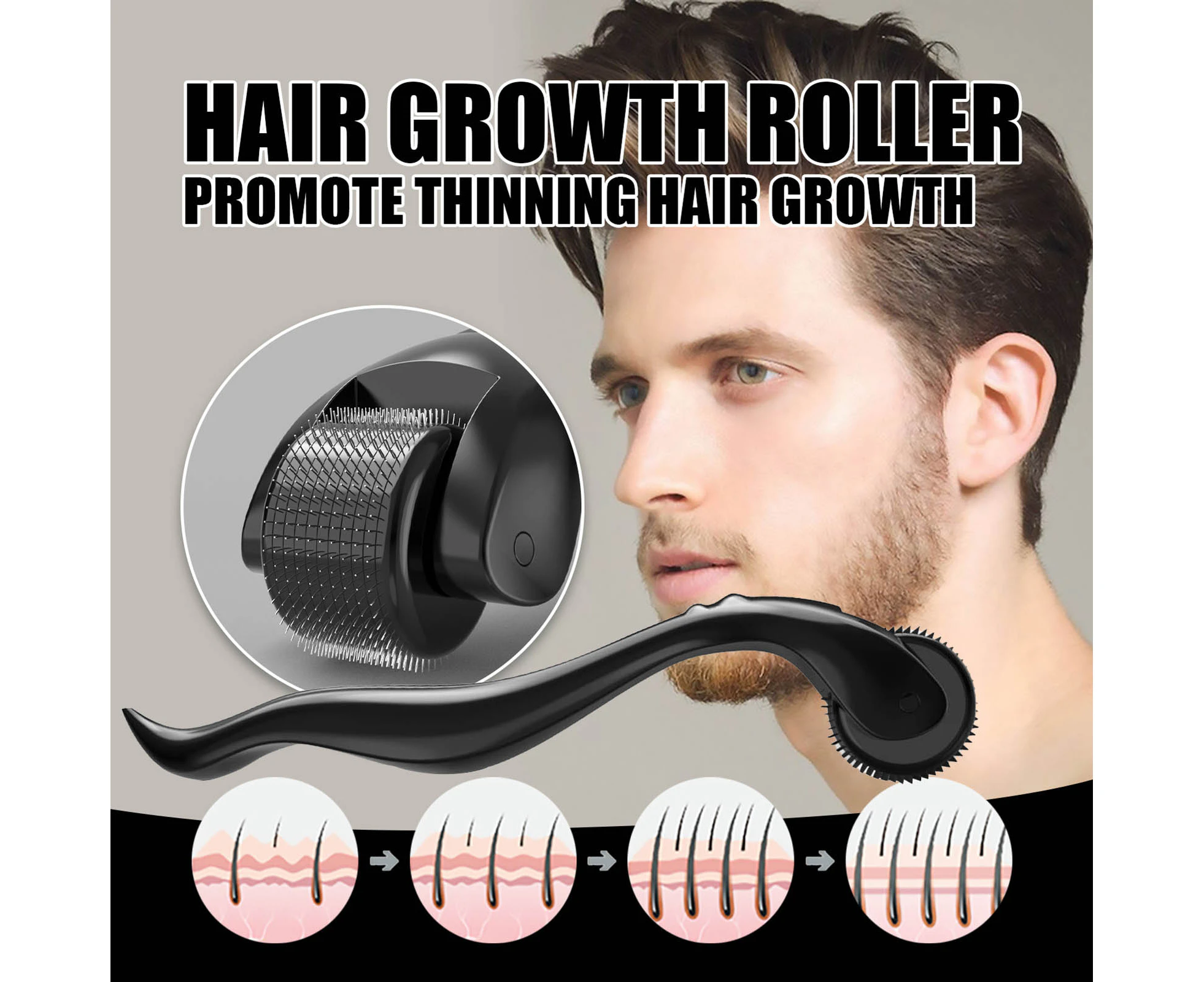 Hair Microneedle Effective Exfoliate Lightweight Reusable Skin-friendly Hair Regrowth Titanium Microneedle Personal Use Black