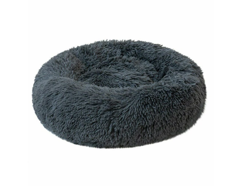 Dog Cat Pet Calming Bed Warm Soft Plush Round Nest Comfy Sleeping Kennel Cave AU - Grey