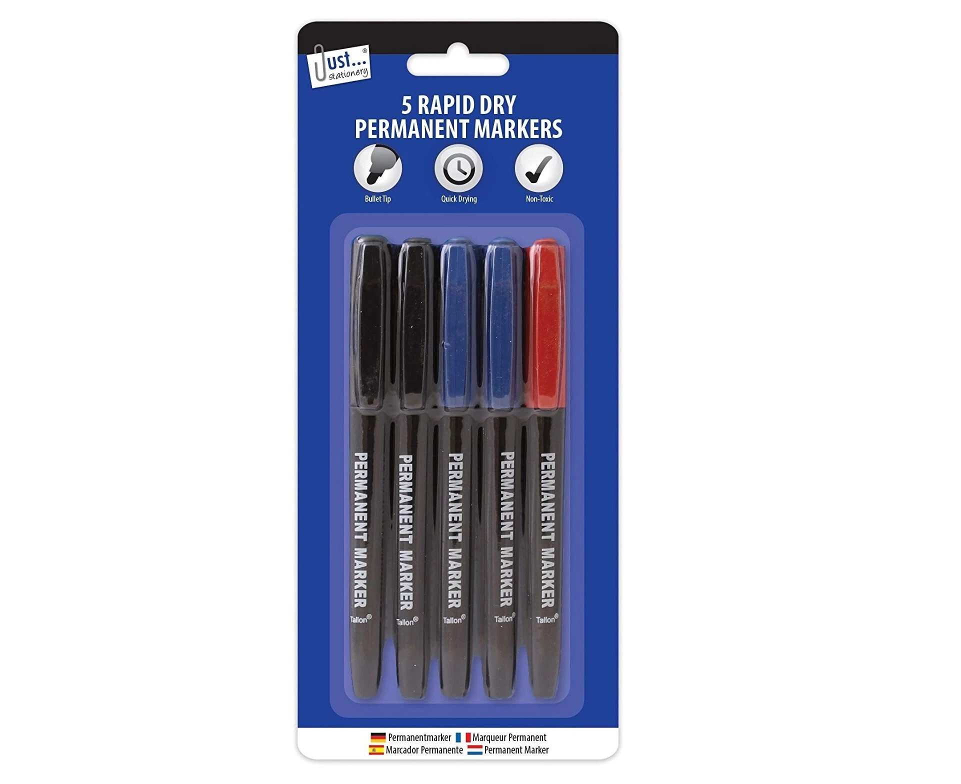 Just Stationery Permanent Marker (Pack of 5) (Black/Blue/Red) - SG21300