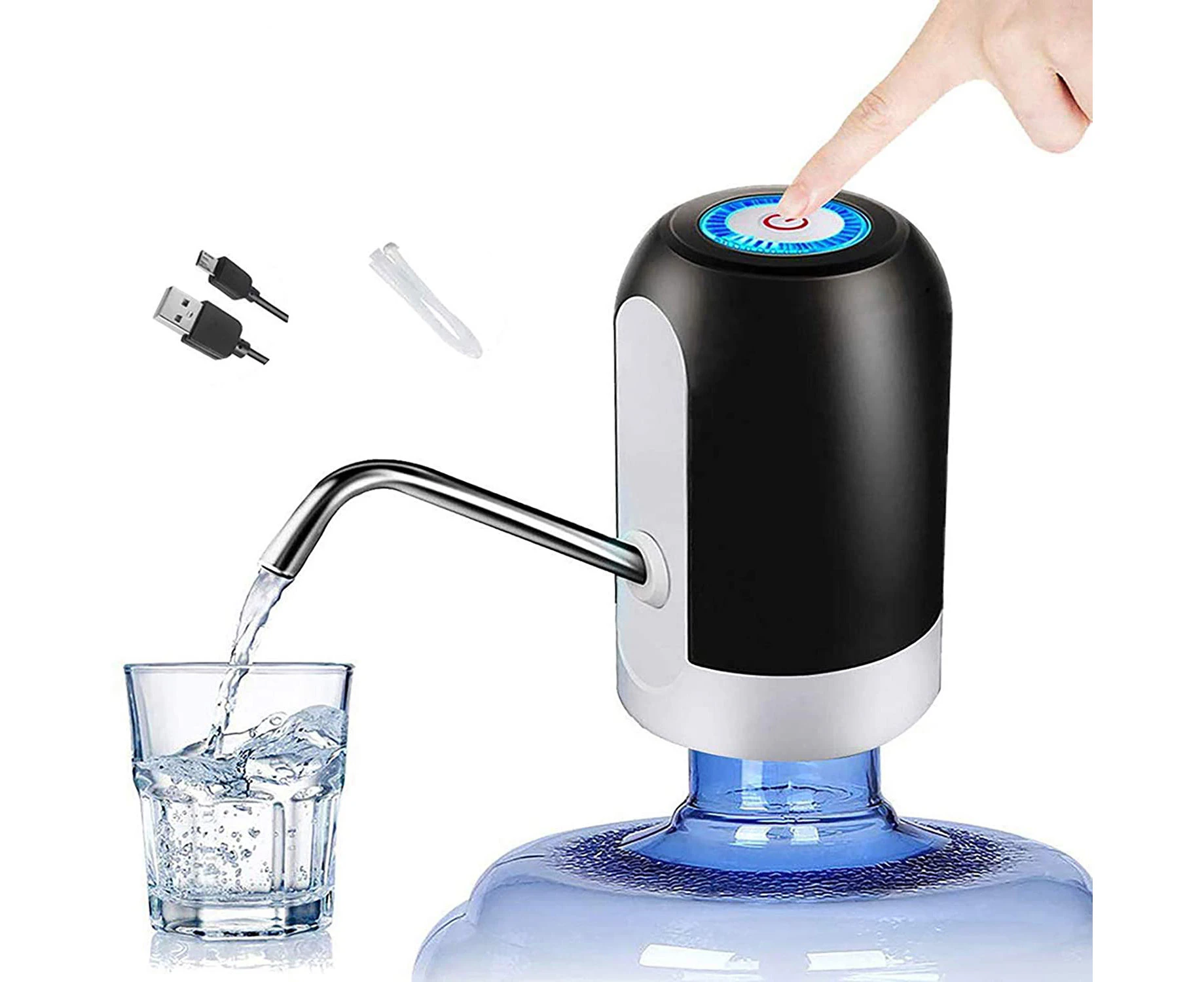 Water Bottle Pump 5 Gallon - Drinking Water Pump for 5 Gallon Bottle 3 to 5 Gallon Reusable Screw Top or Crown Tops USB Charging Automatic Water Jug-Black