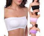 Women Solid Color Padded Tube Top Bandeau Strapless Bra Brassiere Chest Wrap-Black