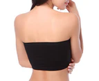 Women Solid Color Padded Tube Top Bandeau Strapless Bra Brassiere Chest Wrap-Black