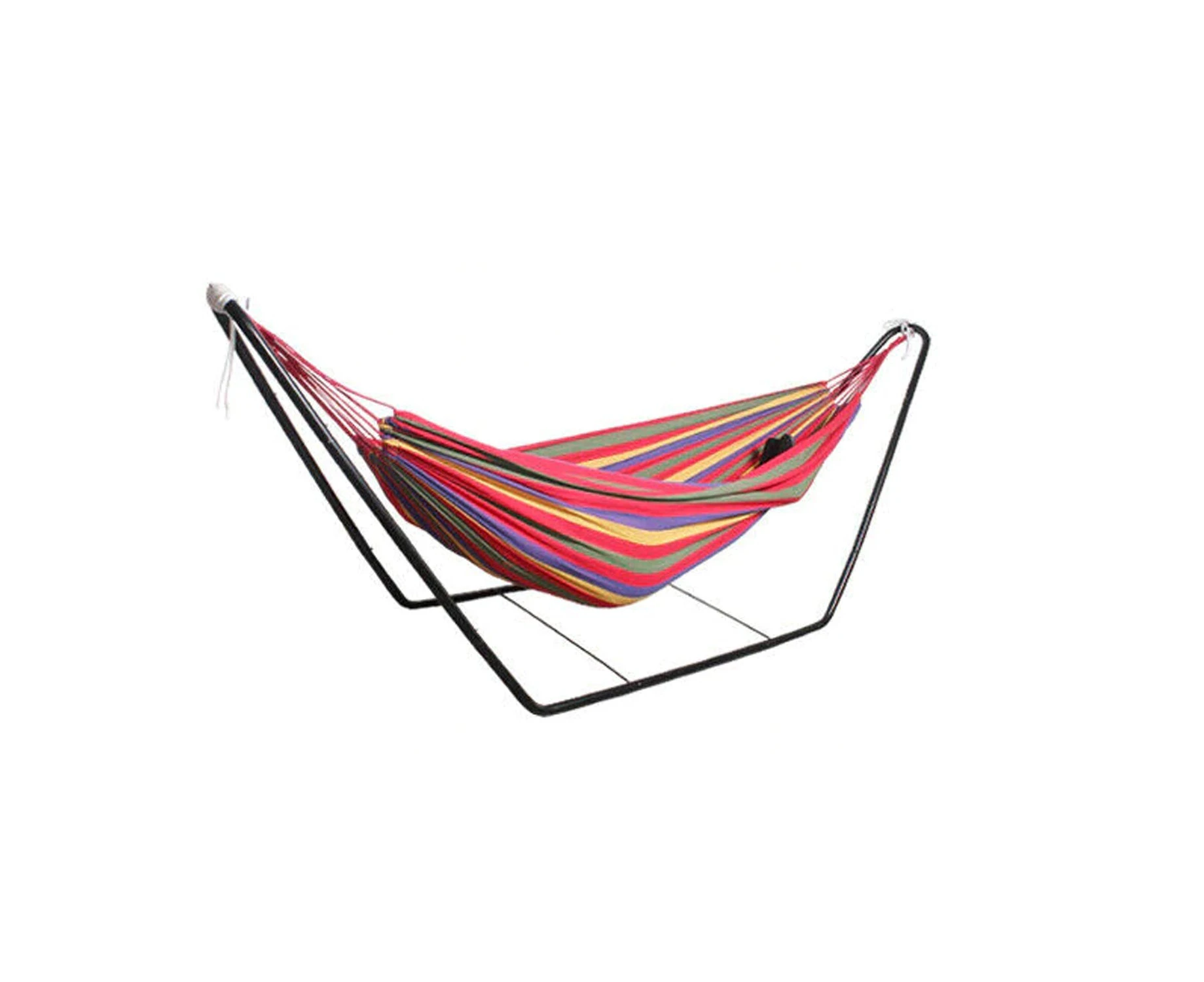 Outdoor Double Cotton Steel Frame Stand Swing Hammock - Red Hammock+Stand