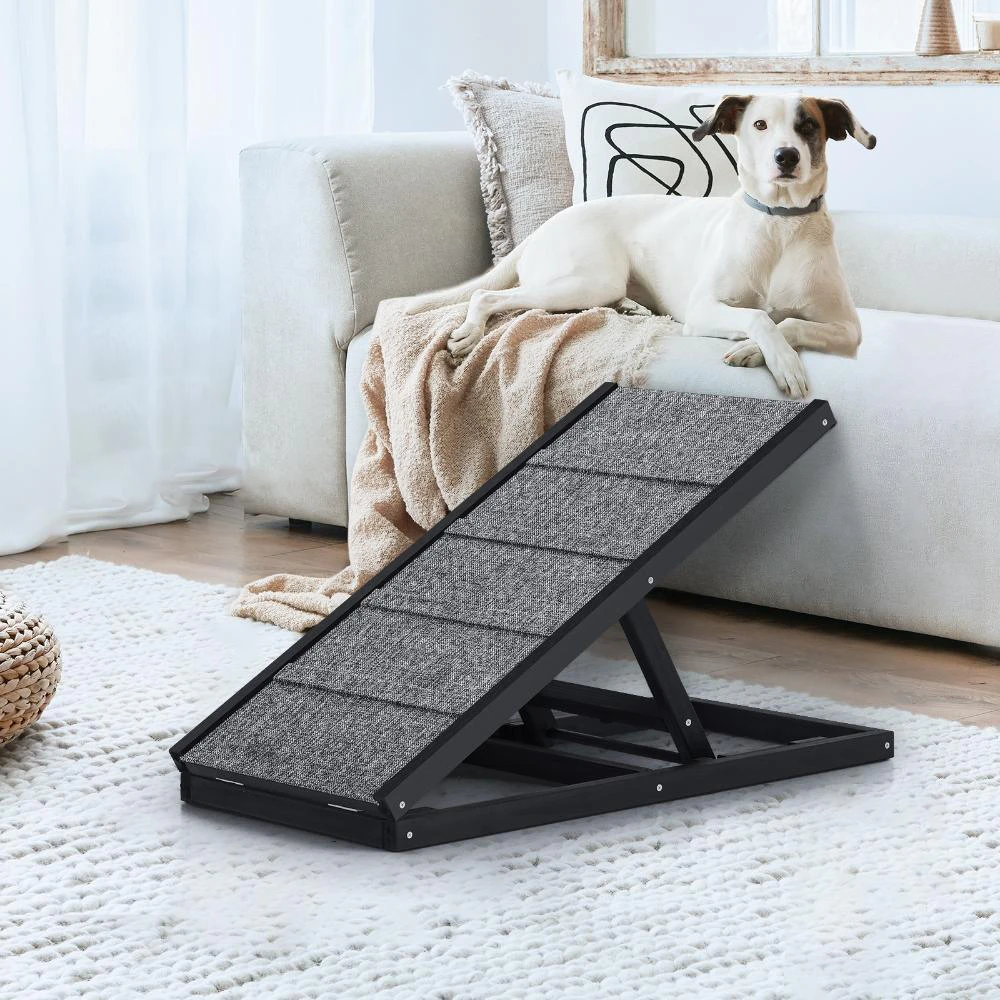 Adjustable Height Indoor Outdoor Foldable Pet Ramp | Dog Stairs Travel Ramp Extra Grip | 2 Sizes - 2 Colours - Black