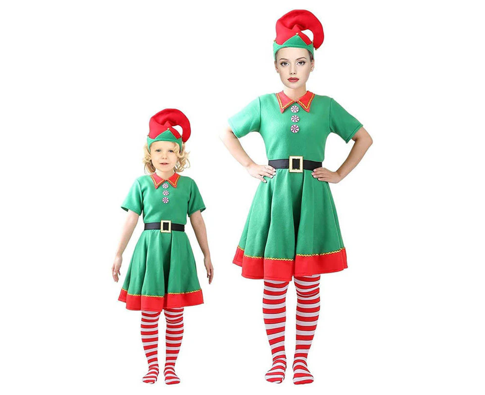 Dadawen Christmas Elf Costume Parent Child Dress Outfit-Female