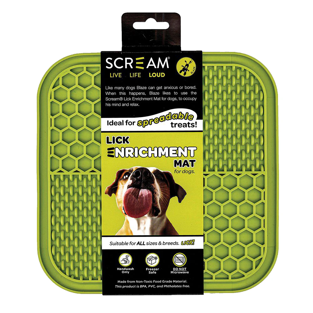 Scream Lick Enrichment Pet Dog Food Mat Non Skid Base Square Loud Green